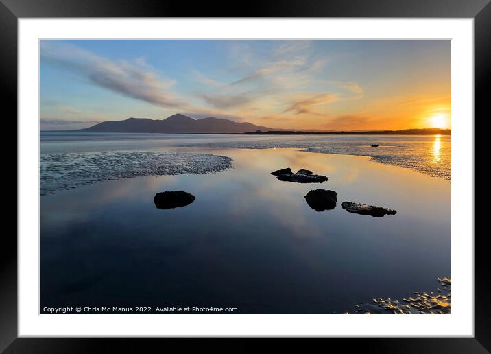 Sunset over Tyrella Beach Framed Mounted Print by Chris Mc Manus