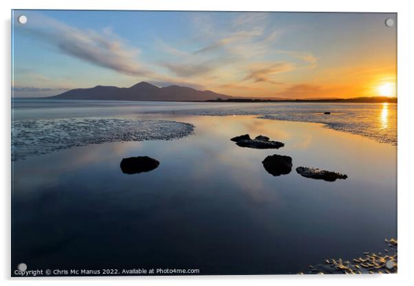 Sunset over Tyrella Beach Acrylic by Chris Mc Manus