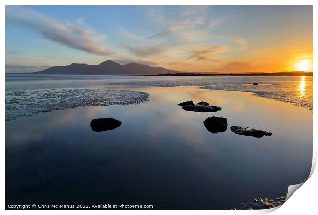 Sunset over Tyrella Beach Print by Chris Mc Manus