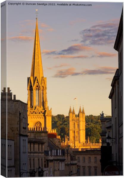 Last light catches St Michael's Church and the Bath Abbey Canvas Print by Duncan Savidge