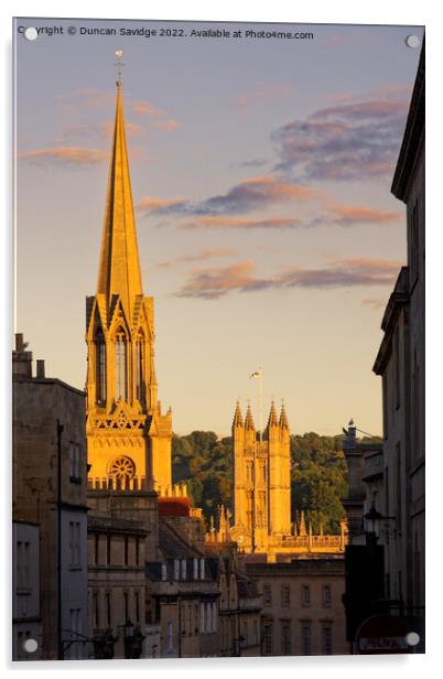 Last light catches St Michael's Church and the Bath Abbey Acrylic by Duncan Savidge