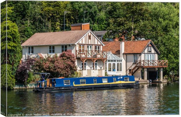 House and barge on the River Thames  Canvas Print by Kevin Hellon