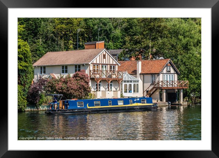 House and barge on the River Thames  Framed Mounted Print by Kevin Hellon
