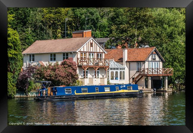 House and barge on the River Thames  Framed Print by Kevin Hellon