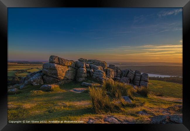 Sunset at Sheeps Tor, Dartmoor  Framed Print by Ian Stone