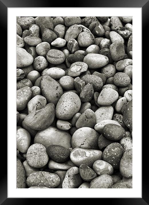 black and white pebbles Framed Mounted Print by Heather Newton