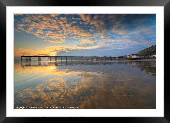 Saltburn Beach reflections  Framed Mounted Print by Andrew Ray