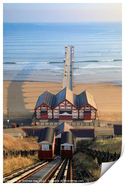 Morning at Saltburn Cliff tramway Print by Andrew Ray