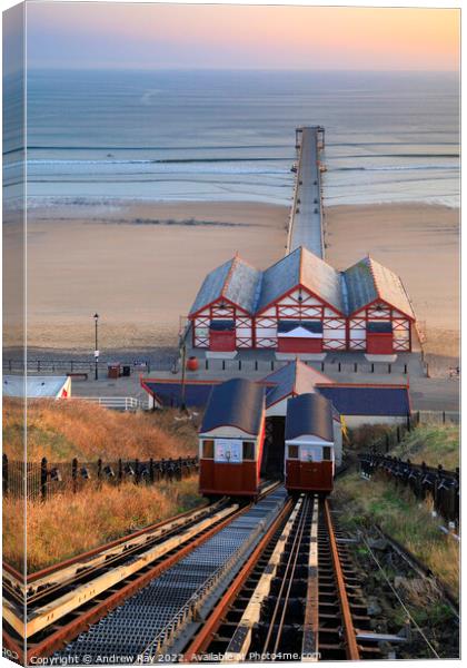Saltburn Chair Lift at sunrise  Canvas Print by Andrew Ray