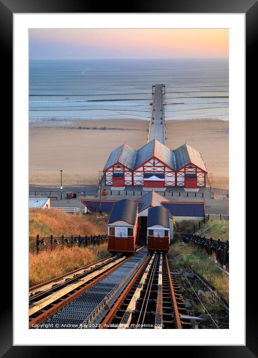 Saltburn Chair Lift at sunrise  Framed Mounted Print by Andrew Ray