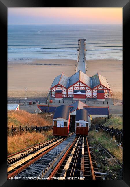 Saltburn Chair Lift at sunrise  Framed Print by Andrew Ray