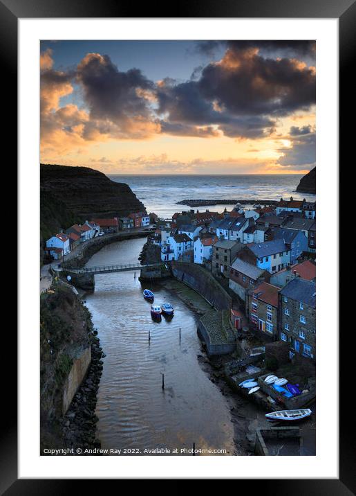 Sunrise at Staithes Framed Mounted Print by Andrew Ray