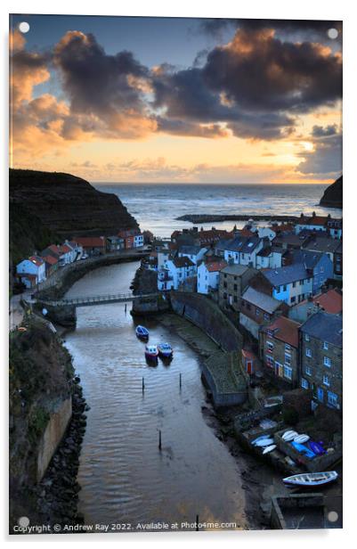Sunrise at Staithes Acrylic by Andrew Ray