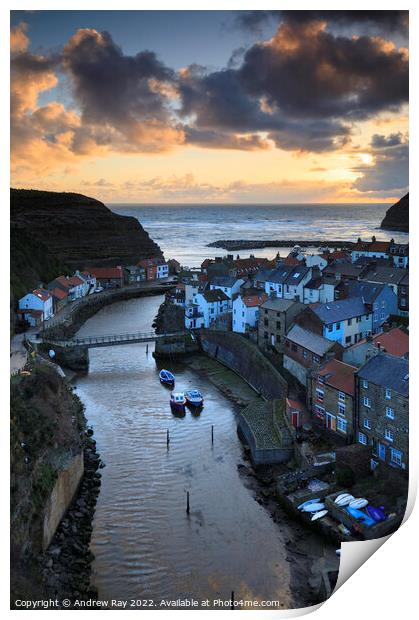Sunrise at Staithes Print by Andrew Ray