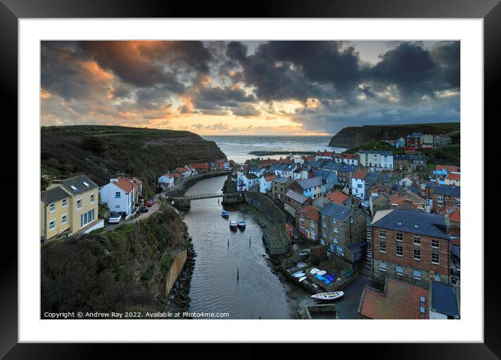 Staithes at sunrise  Framed Mounted Print by Andrew Ray