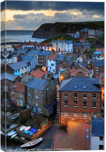 Staithes during twilight  Canvas Print by Andrew Ray