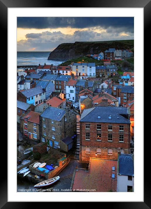 Staithes during twilight  Framed Mounted Print by Andrew Ray