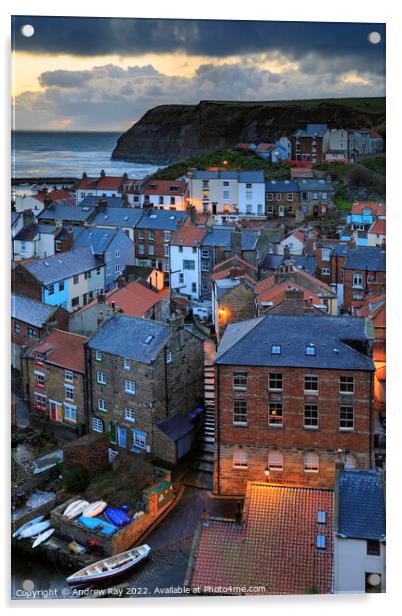 Staithes during twilight  Acrylic by Andrew Ray