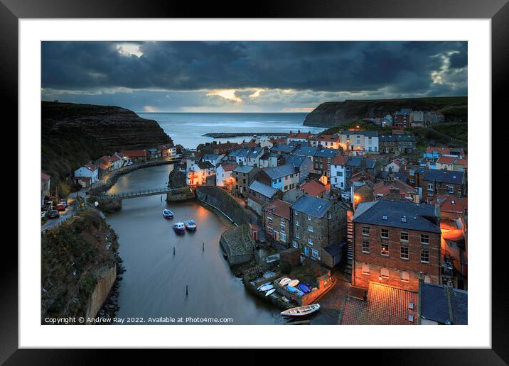 Early morning at Staithes Framed Mounted Print by Andrew Ray