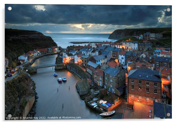 Early morning at Staithes Acrylic by Andrew Ray