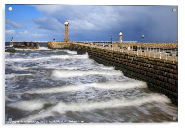 Whitby Piers  Acrylic by Andrew Ray