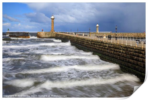 Whitby Piers  Print by Andrew Ray