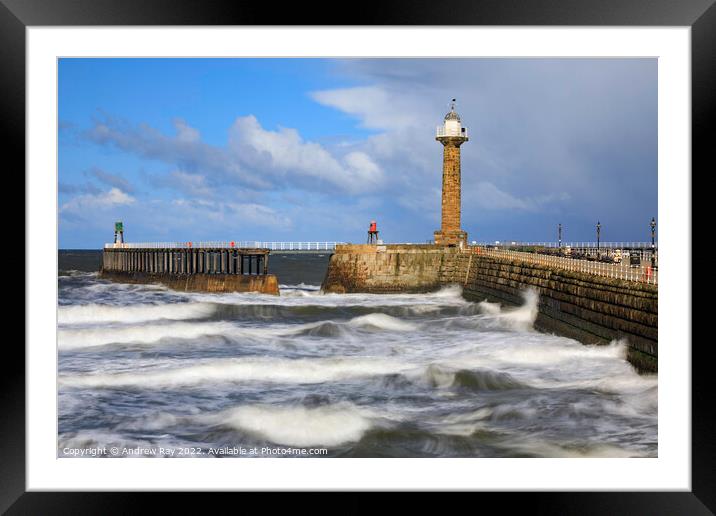 Incoming waves at Whitby Framed Mounted Print by Andrew Ray