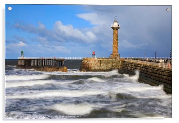 Incoming waves at Whitby Acrylic by Andrew Ray