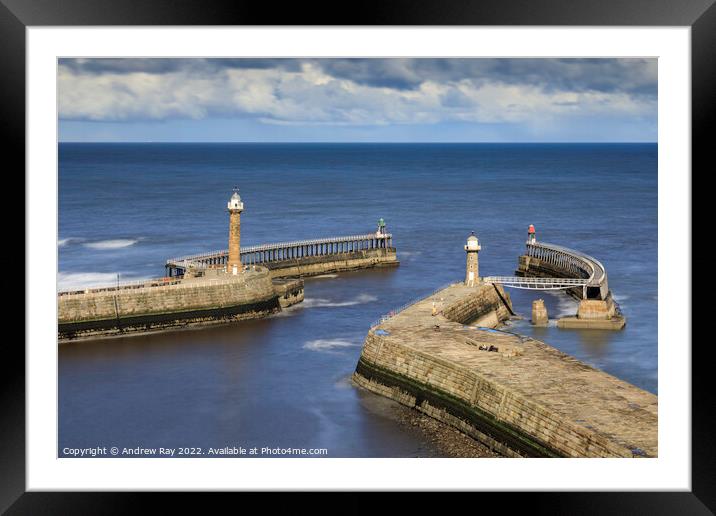 Piers at Whitby  Framed Mounted Print by Andrew Ray