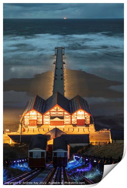 Twilight at Saltburn Cliff Tramway Print by Andrew Ray