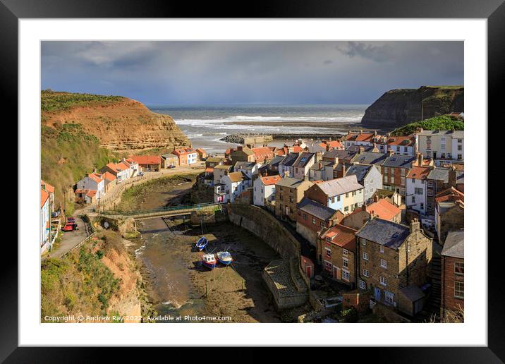 Stormy afternoon at Staithes  Framed Mounted Print by Andrew Ray