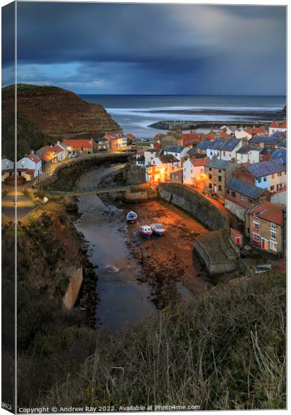 Stormy twilight (Staithes) Canvas Print by Andrew Ray