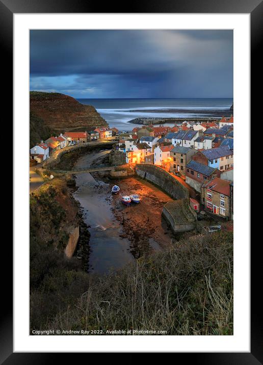 Stormy twilight (Staithes) Framed Mounted Print by Andrew Ray
