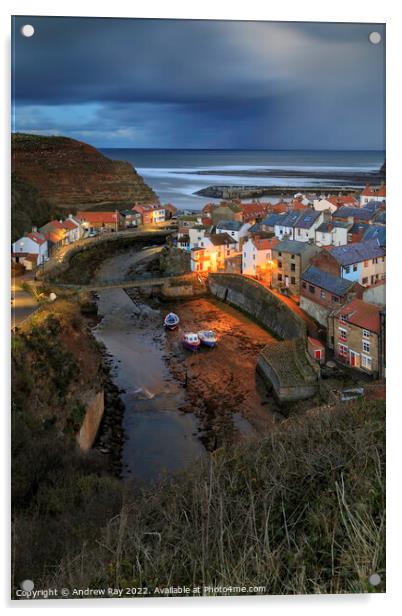 Stormy twilight (Staithes) Acrylic by Andrew Ray