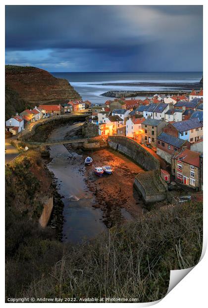 Stormy twilight (Staithes) Print by Andrew Ray