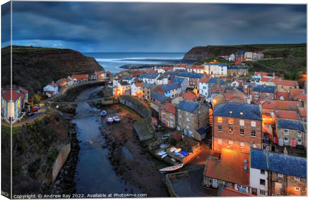 Stormy evening at Staithes  Canvas Print by Andrew Ray
