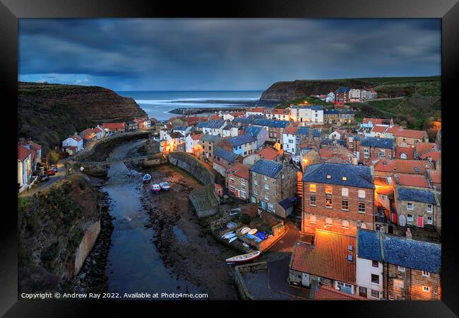 Stormy evening at Staithes  Framed Print by Andrew Ray