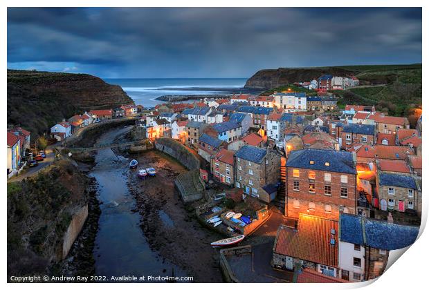Stormy evening at Staithes  Print by Andrew Ray