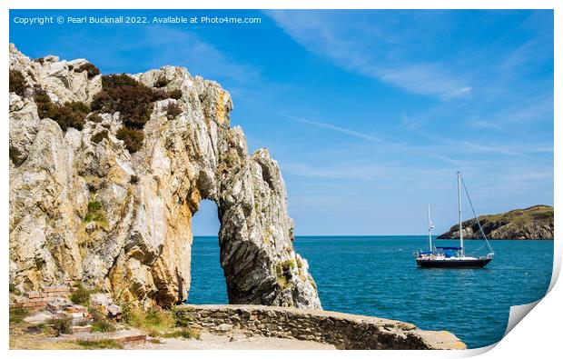 Rock Arch in the Bay Anglesey Coast Wales Print by Pearl Bucknall