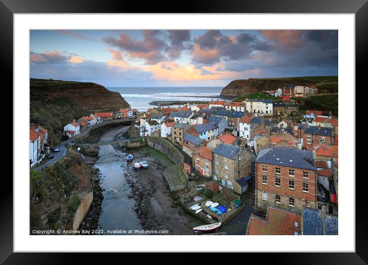 Staithes sunset  Framed Mounted Print by Andrew Ray