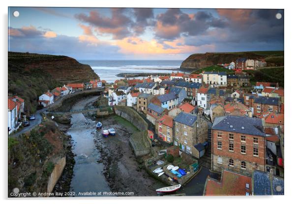 Staithes sunset  Acrylic by Andrew Ray