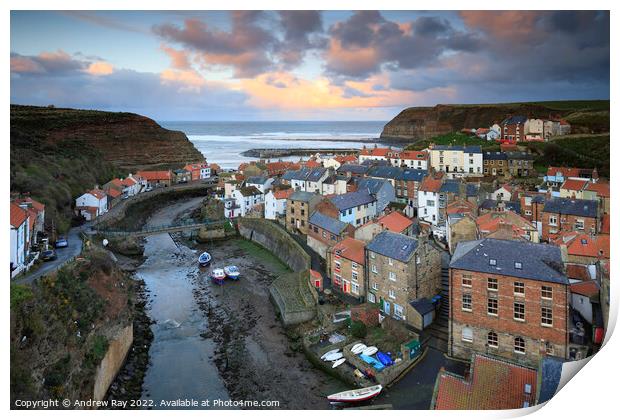 Staithes sunset  Print by Andrew Ray