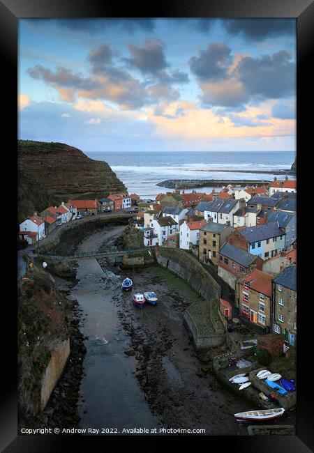 Staithes at sunset  Framed Print by Andrew Ray