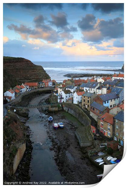 Staithes at sunset  Print by Andrew Ray