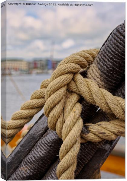A close up of a rope on The Matthew of Bristol Canvas Print by Duncan Savidge