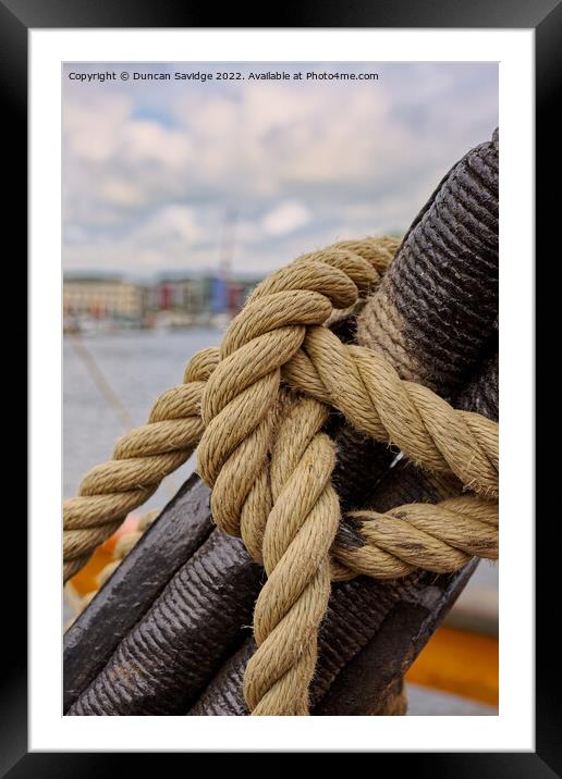 A close up of a rope on The Matthew of Bristol Framed Mounted Print by Duncan Savidge