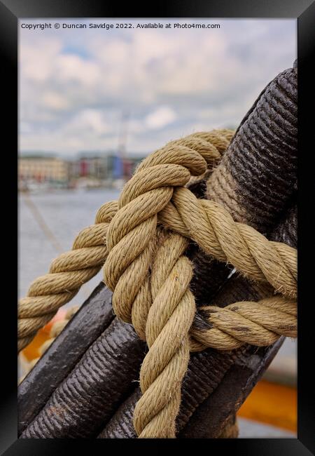 A close up of a rope on The Matthew of Bristol Framed Print by Duncan Savidge