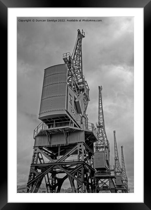 Bristol docks cranes HDR black and white Framed Mounted Print by Duncan Savidge