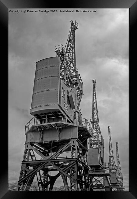 Bristol docks cranes HDR black and white Framed Print by Duncan Savidge