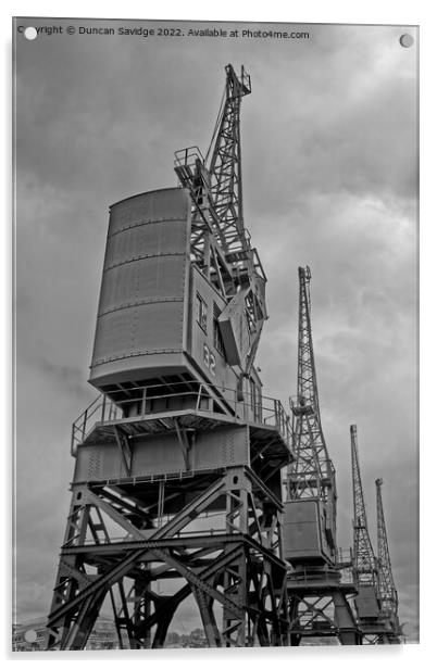 Bristol docks cranes HDR black and white Acrylic by Duncan Savidge
